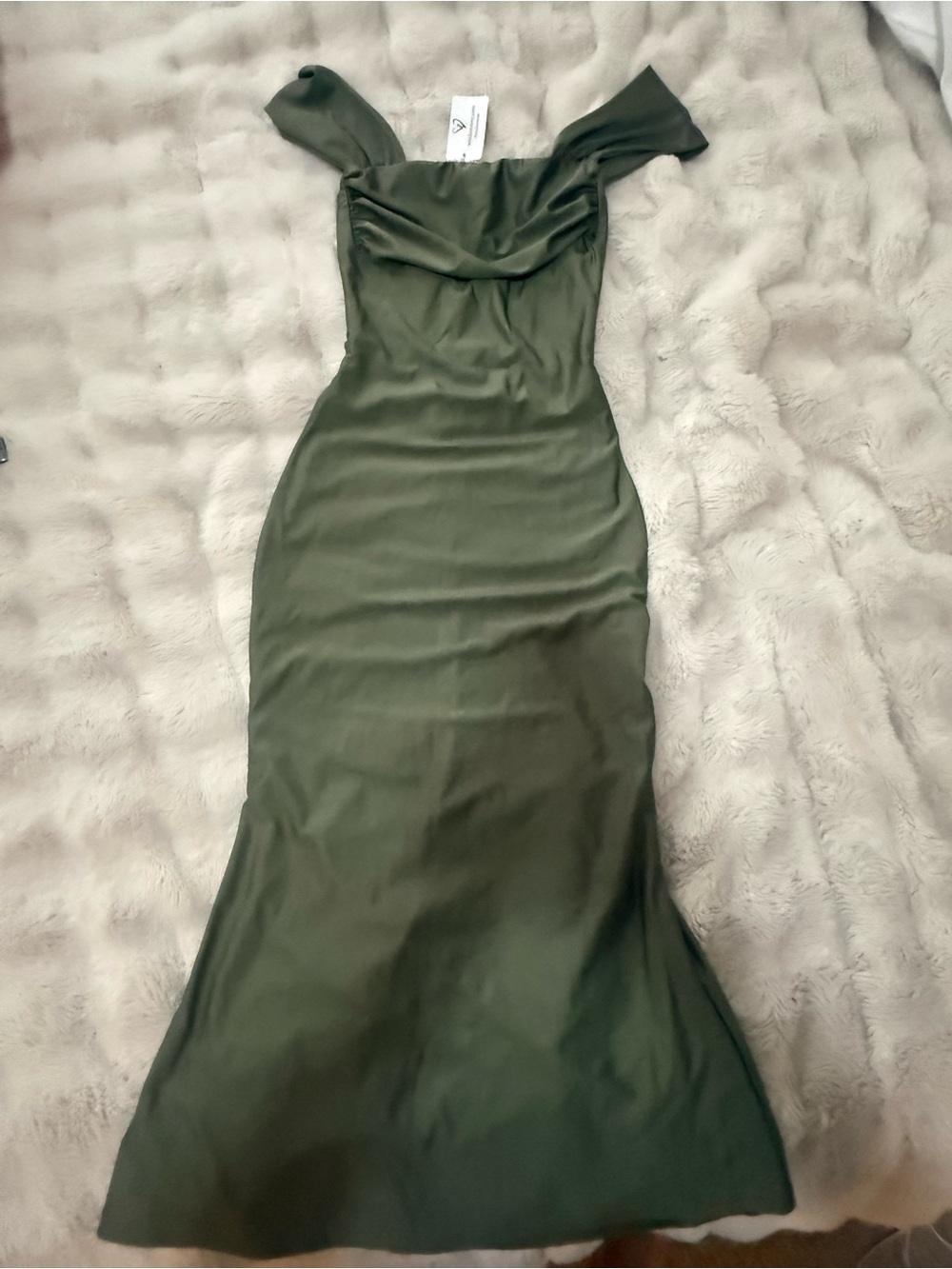 Windsor Olive Green Off-Shoulder Maxi Dress